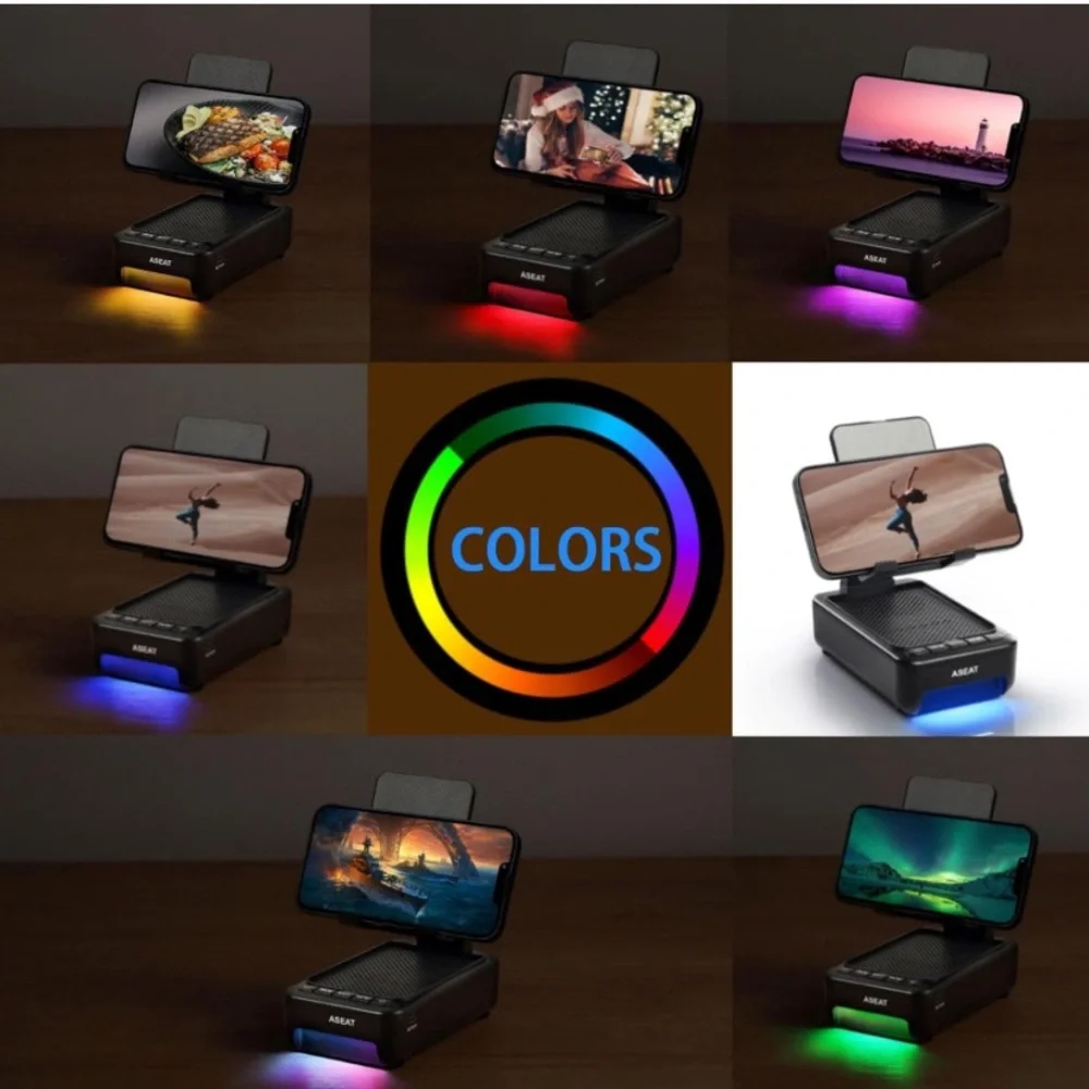 Cell Phone Stand with Bluetooth Speaker&LED Color Changing Light